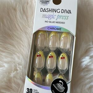 Dashing Diva Magic Press Chrome Press-On Almond Nails - 3D Cherry yellow